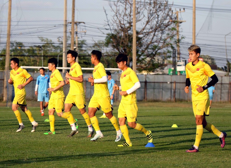Buổi tập kín chiều 9/1 chuẩn bị cho trận đấu với UAE của U23 Việt Nam. (ảnh Nhật Đoành)