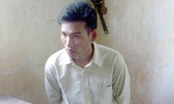 Đối tượng Nguyễn Vũ Khương tại cơ quan công an. 