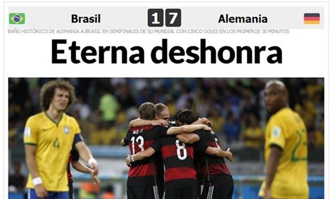 Tờ Marca mô tả trận thua của Brazil như là "Nỗi ô nhục suốt đời" - Ảnh chụp màn hình.