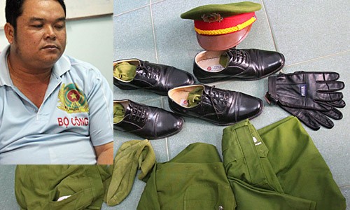 Đối tượng Nguyễn Văn Trường cùng trang phục CAND tự xưng là Cảnh sát hình sự.