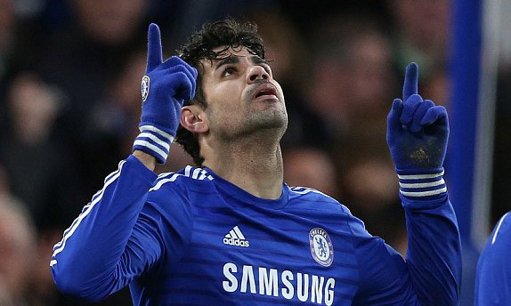 Diego Costa ăn mừng bàn thắng nâng tỷ số lên 2-0 cho Chelsea.