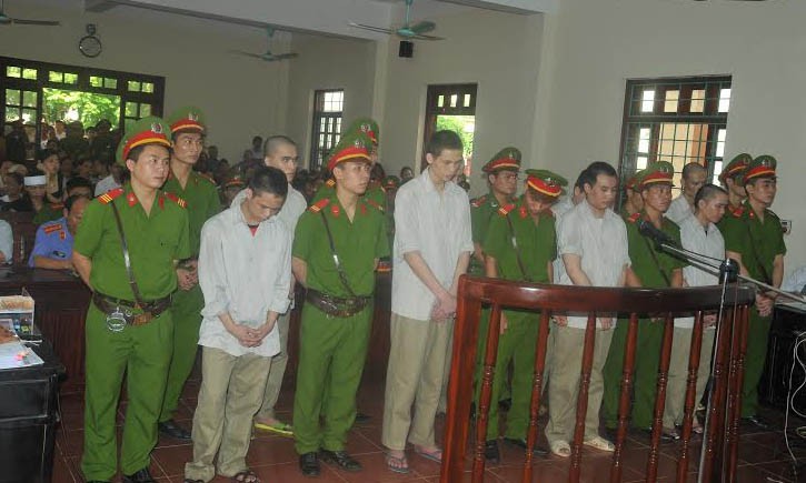Các bị cáo tại phiên tòa ngày 13/7. Ảnh: Tuấn Nguyễn.