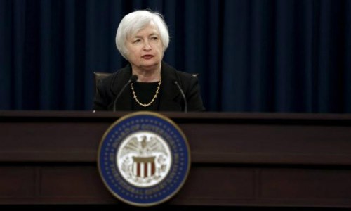 Chủ tịch Fed, bà Janet Yellen tại buổi họp báo tại Washington, ngay sau khi công bố quyết đinh giữ lãi suất cơ bản.
