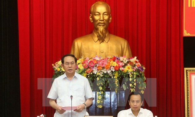 Chủ tịch nước Trần Đại Quang phát biểu tại buổi làm việc với lãnh đạo thành phố Đà Nẵng. (Ảnh: Nhan Sáng/TTXVN)