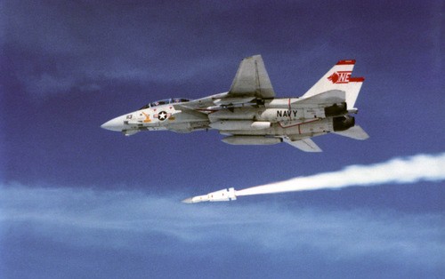 Tiêm kích F-14 tham gia bài huấn luyện bắn đạn thật. Ảnh: Wikipedia.