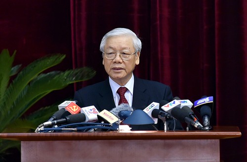 Tổng Bí thư Nguyễn Phú Trọng phát biểu khai mạc Hội nghị Trung ương 6. Ảnh Nhật Bắc