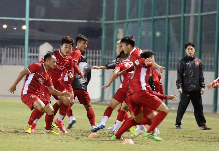 Đội tuyển Việt Nam trong buổi tập cuối cùng trước trận giao hữu với Philippines.