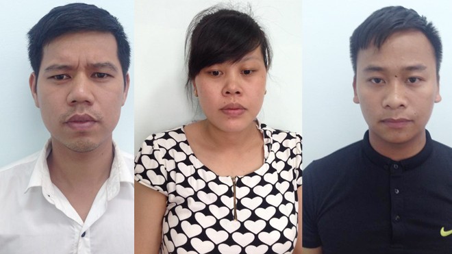 Từ trái qua: Thắng, Thị, Thái tại cơ quan điều tra