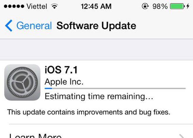 Phiên bản chính thức iOS 7.1 mà Apple tung ra có dung lượng 268MB