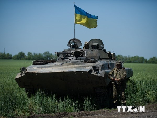 Một chốt kiểm soát của binh sỹ Ukraine ở gần Donetsk. Ảnh: THX/TTXVN