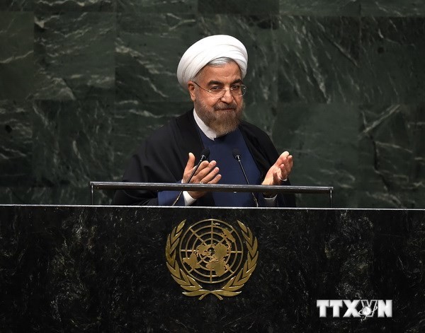 Tổng thống Iran Hassan Rouhani phát biểu tại phiên họp cấp cao Đại hội đồng Liên hợp quốc ngày 25/9. (Nguồn: AFP/TTXVN)