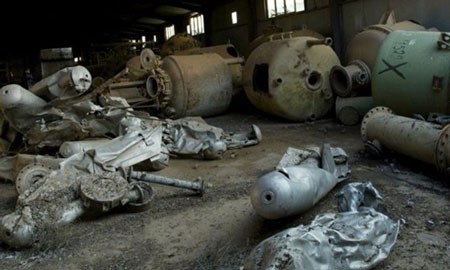 Quang cảnh tại một cơ sở sản xuất vũ khí hóa học đã bị phá hủy ở phía bắc thủ đô Baghdad, Iraq. Ảnh: AP