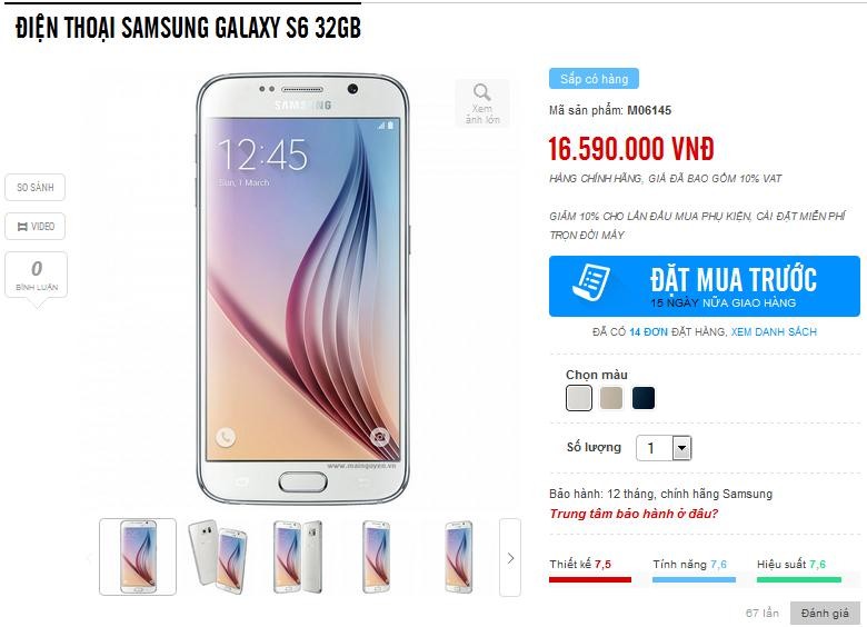 16,6 triệu cho chiếc Samsung Galaxy S6