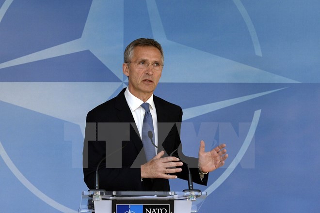  Tổng thư ký NATO Jens Stoltenberg phát biểu tại Hội nghị Bộ trưởng Quốc phòng NATO. (Nguồn: AFP/TTXVN)
