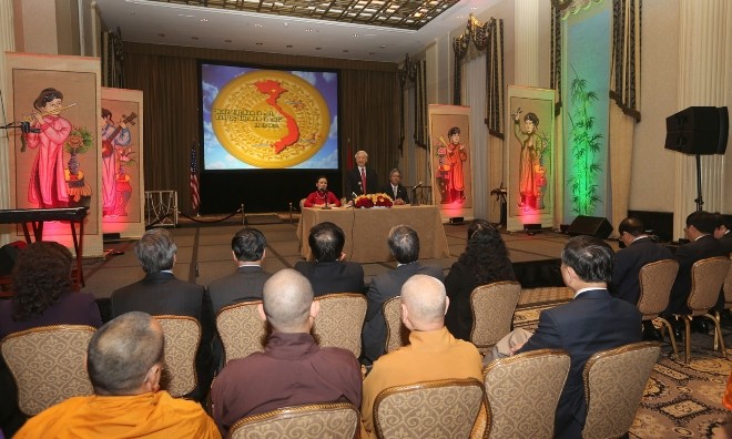 Tổng Bí thư Nguyễn Phú Trọng gặp đại diện cộng đồng người Việt tại Mỹ. Ảnh: TTXVN