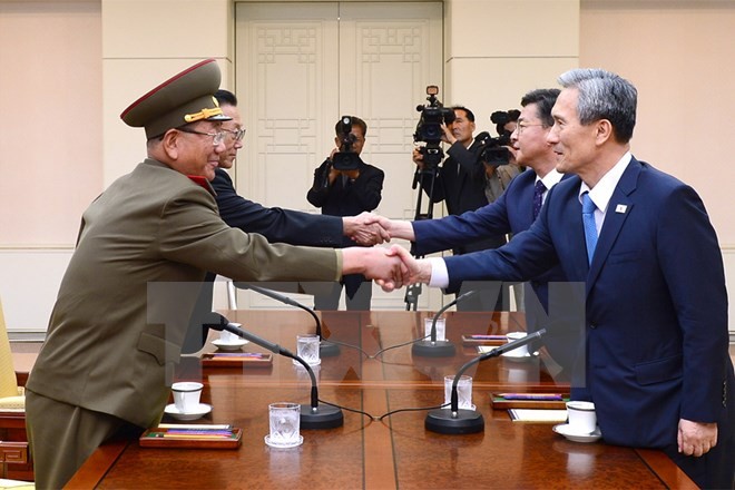 Hàn Quốc và Triều Tiên bắt đầu hội đàm cấp cao nhằm tháo ngòi tình trạng căng thẳng đang gia tăng trên Bán đảo Triều Tiên. (Nguồn: Yonhap/ TTXVN)