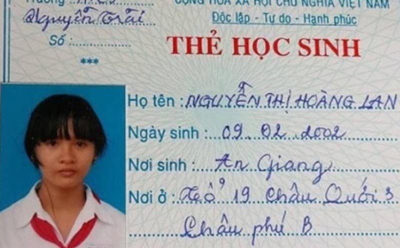 Thẻ học sinh cháu Nguyễn Thị Hoàng Lan.