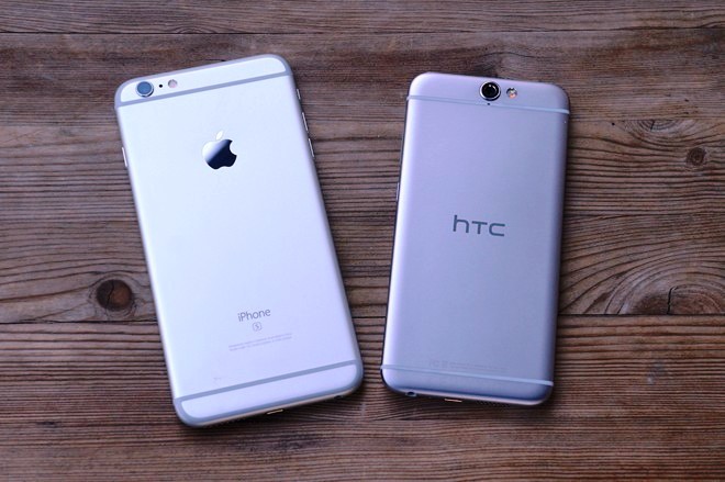 iPhone 6s Plus nằm cạnh HTC One A9