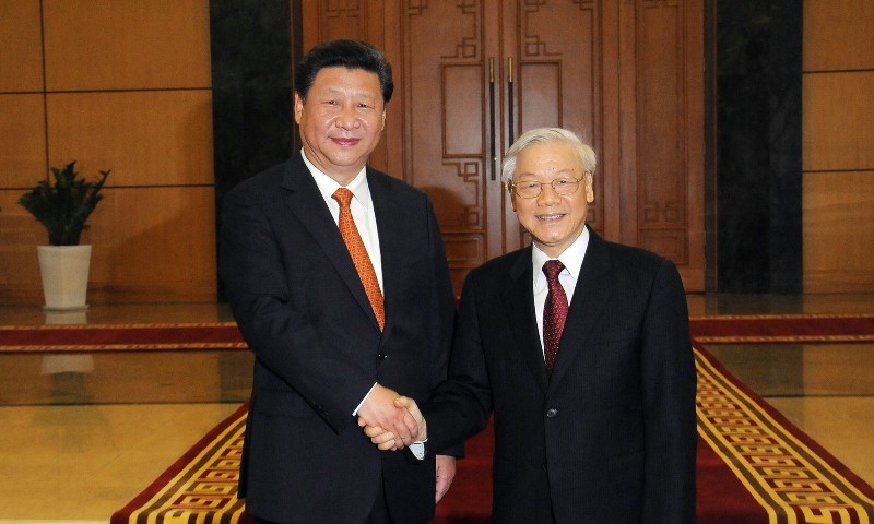 Tổng bí thư Nguyễn Phú Trọng tiếp Tổng bí thư, Chủ tịch Trung Quốc Tập Cận Bình hôm nay. Ảnh: Như Ý