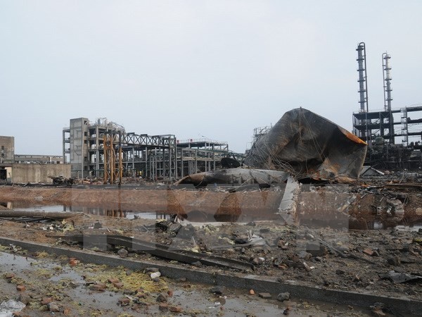 Nhà máy hóa chất ở Sơn Đông tan hoang sau vụ nổ đêm 31/8. (Ảnh: THX)