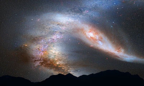 Hình mô phỏng cuộc sáp nhập giữa dải Ngân Hà và Andromeda. Ảnh: NASA.