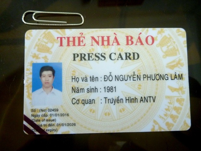 Thẻ nhà báo giả mang tên Đỗ Nguyễn Phương Lâm.