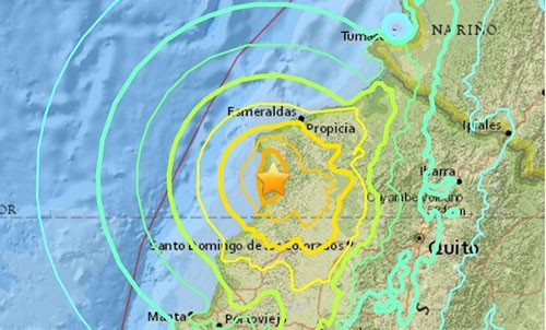 Địa điểm trận động đất xảy ra ở bờ biển Ecuador.