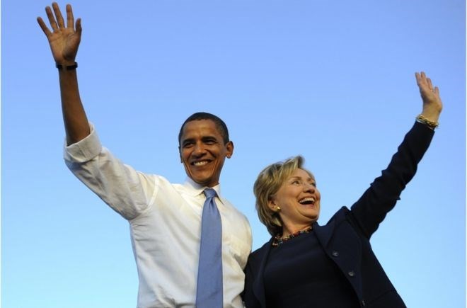 Tổng thống Mỹ Barack Obama và cựu Ngoại trưởng Hillary Clinton.