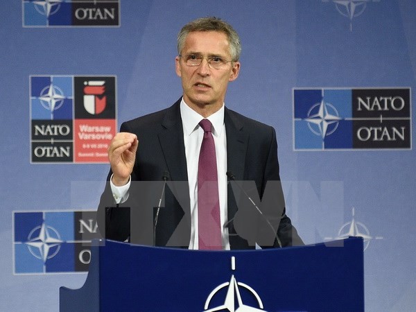 Tổng thư ký NATO Jens Stoltenberg phát biểu trong cuộc họp báo ở Brussels, Bỉ ngày 15/6. (Nguồn: AFP/TTXVN)