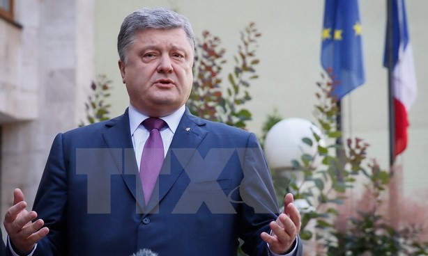Tổng thống Ukraine Petro Poroshenko trong cuộc họp báo tại Kiev ngày 15/7. Nguồn: EPA/TTXVN.