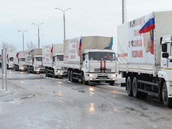 Đoàn xe viện trợ nhân đạo thứ 45 của Nga tới Ukraine. (Nguồn: Spunik)
