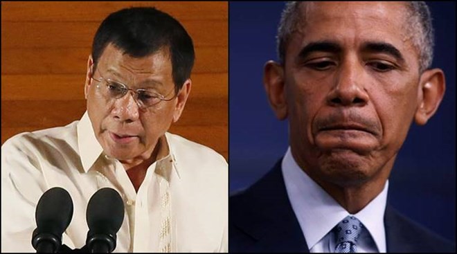 Tổng thống Philippines Rodrigo Duterte (trái) và người đồng cấp Mỹ Obama. (Nguồn: indianexpress.com)