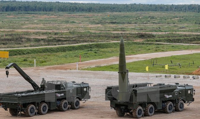 Tên lửa chiến thuật Iskander-M của quân đội Nga trong cuộc diễn tập tại Kubinka, Nga, ngày 9/9. Nguồn: EPA/TTXVN.