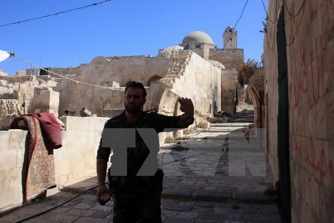 Binh sỹ Syria làm nhiệm vụ tại khu vực phía bắc thành phố Aleppo. (Nguồn: AFP/TTXVN)