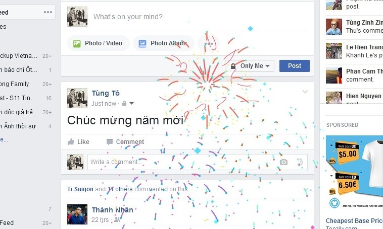 Pháo hoa rực rỡ khi gõ ‘Chúc mừng năm mới’ trên Facebook