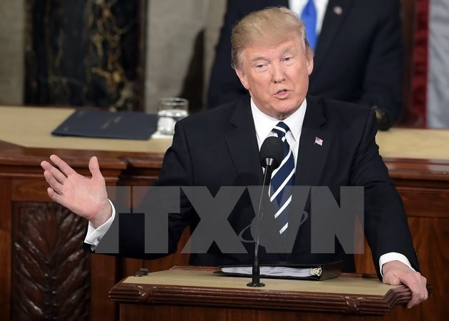 Tổng thống Mỹ Donald Trump phát biểu trước lưỡng viện Quốc hội ở Washington, DC ngày 28/2. (Nguồn: AFP/TTXVN)