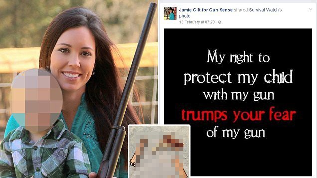 Jamie Gilt từng tuyên bố trên mạng xã hội rằng có quyền bảo vệ con trai bằng súng.