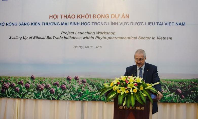 Ông Alejandro Montalban, Trưởng ban Hợp tác & Phát triển của Phái đoàn Liên Minh Châu Âu tại Việt Nam, phát biểu tại lễ khai trương dự án.