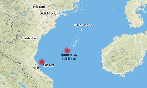 Vị trí máy bay CASA mất liên lạc cách đảo Bạch Long Vỹ khoảng 44 hải lý.