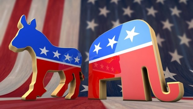 Biểu tượng con lừa của đảng Dân chủ và con voi của đảng Cộng hòa.