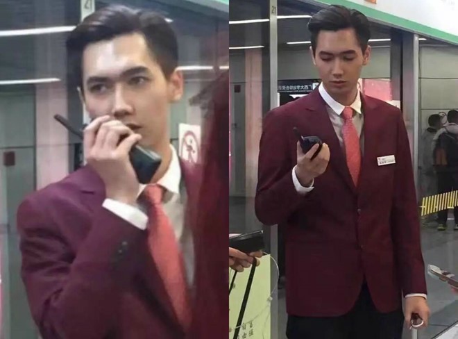 Vẻ điển trai của nam nhân viên ga tàu điện ngầm Đại học Quảng Tây "gây bão" trong cộng động mạng Trung Quốc.