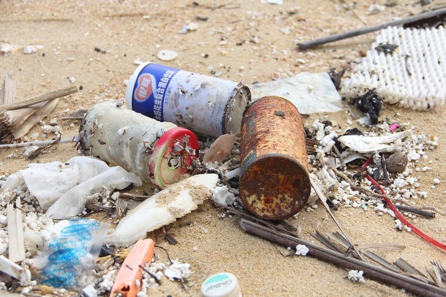 Thu gom rác thải, dầu vón cục dạt vào bờ biển