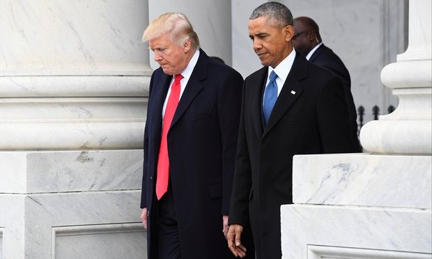 Donald Trump và Barack Obama trong lễ nhậm chức tổng thống năm 2017. Ảnh: Reuters