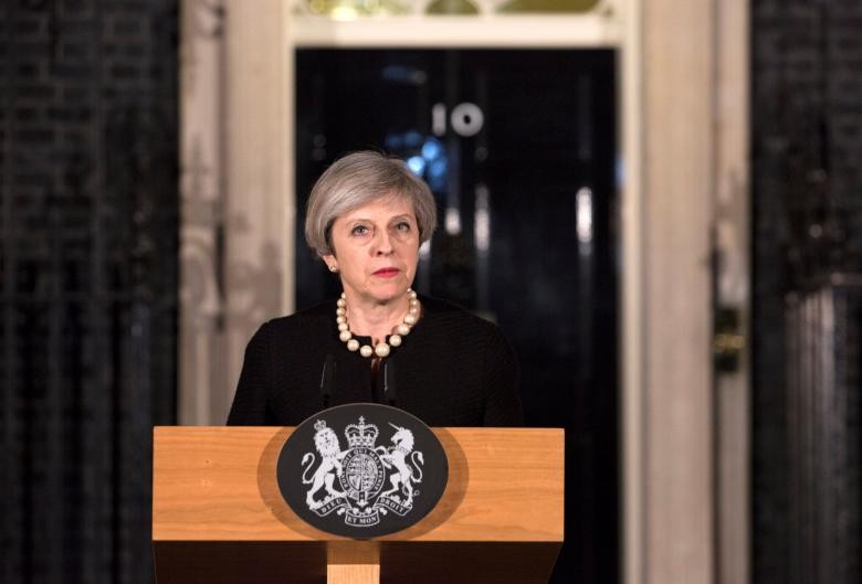 Thủ tướng Anh Theresa May phát biểu sau vụ tấn công ở Westminster ngày 22/3.