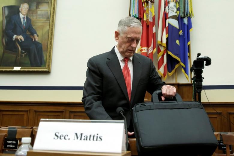 Bộ trưởng Quốc phòng Mỹ Jim Mattis tham gia phiên điều trần của Ủy ban Quân đội Hạ viện ngày 12/6. Ảnh: Reutes