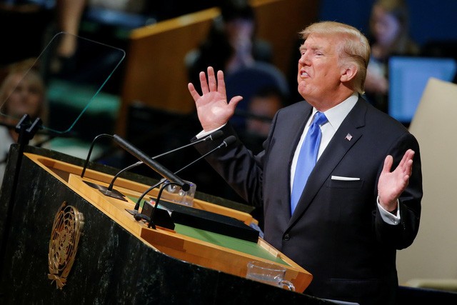 Tổng thống Mỹ Donald Trump phát biểu trước Đại hội đồng LHQ ngày 19/9. Ảnh: Reuters