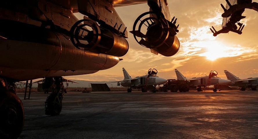 Máy bay chiến đấu của không quân Nga ở sân bay Hmeymim, Syria. Ảnh: Bộ Quốc phòng Nga
