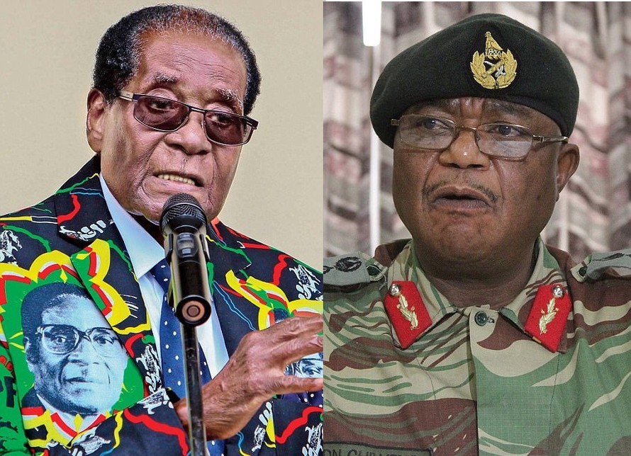 Tổng thống Zimbabwe Robert Mugabe (trái) tuyệt thực việc bị quân đội giam lỏng, do Tổng Tư lệnh Quân đội Constantino Chiwenga ra lệnh.