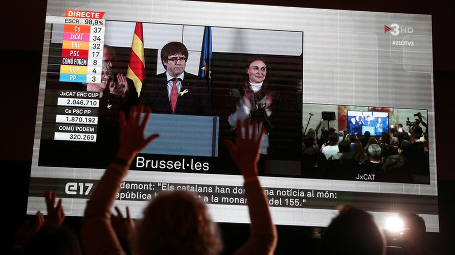 Phe ly khai của ông Puigdemont đạt đa số ghế trong Nghị viện Catalonia. Ảnh: Reuters