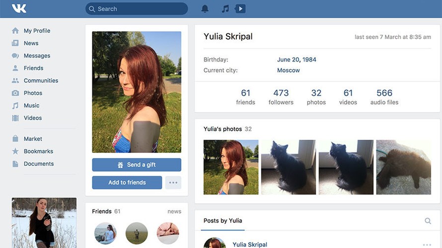 Tài khoản mạng xã hội của Yulia Skripal vẫn hoạt động trong thời gian cô được cho là nguy kịch. Ảnh: RT